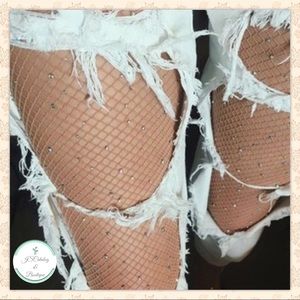 Nude Fishnet Pantyhose with Silver Crystals